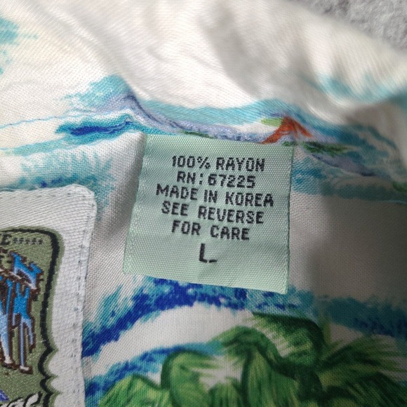 Vintage Ocean Current‎ Hawaiian Shirt Mens Large White Blue Button Short Sleeve - Picture 7 of 14